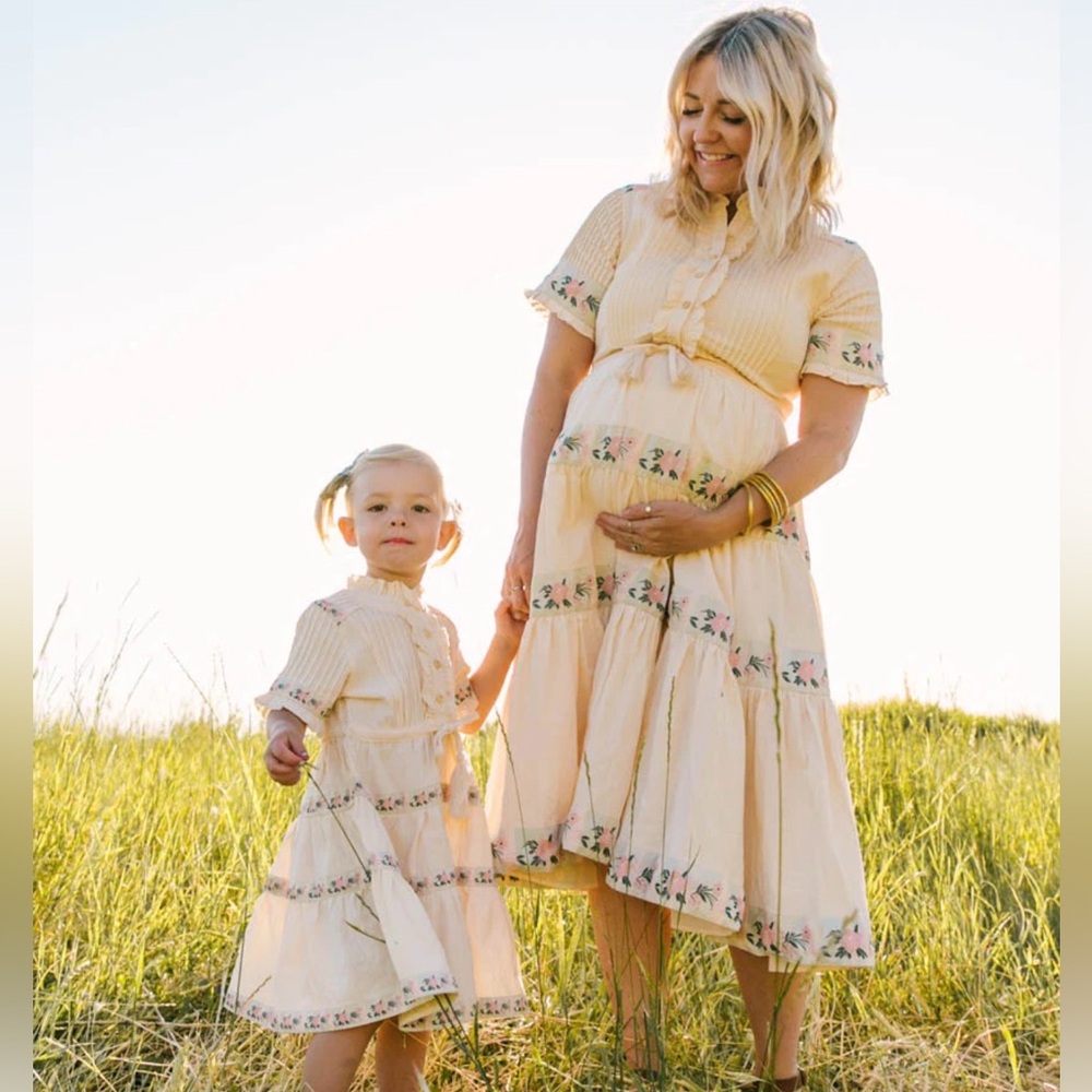 Ivy City Co Cream Holland Tiered Midi/Maxi Dress with Pastel Floral Ribbon Trim - Picture 3 of 8